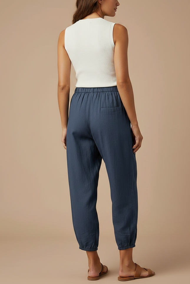 Pantalon Parachute Bleu Coton Ample Décontracté Femmes - vue 2