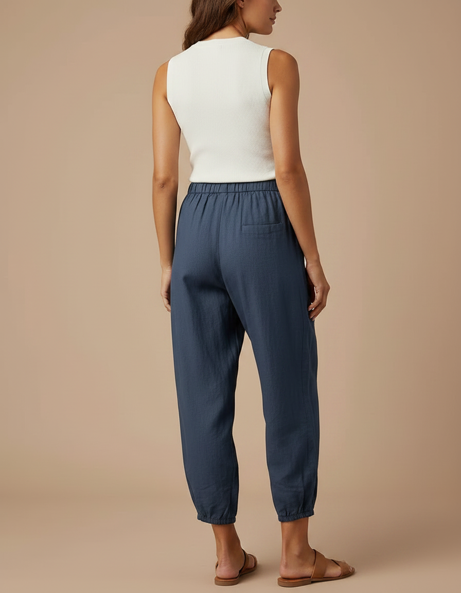 Pantalon Parachute Bleu Coton Ample Décontracté Femmes - vue 2