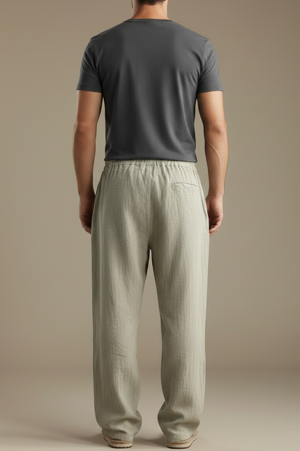 Pantalon Parachute Lin Ample Décontracté Homme Cordon - Kaki - vue 2