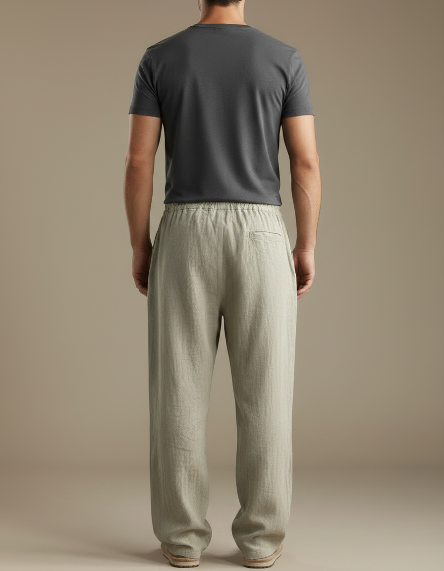 Pantalon Parachute Lin Ample Décontracté Homme Cordon - Kaki - vue 2