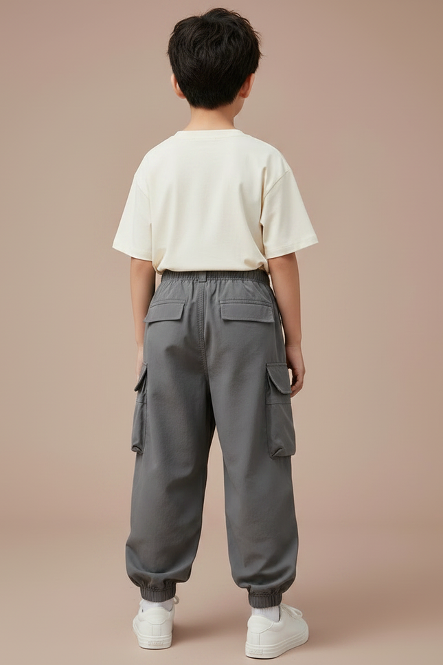 Pantalon Parachute Gris Ample Cargo Garçon Décontracté - Polyester - vue 2