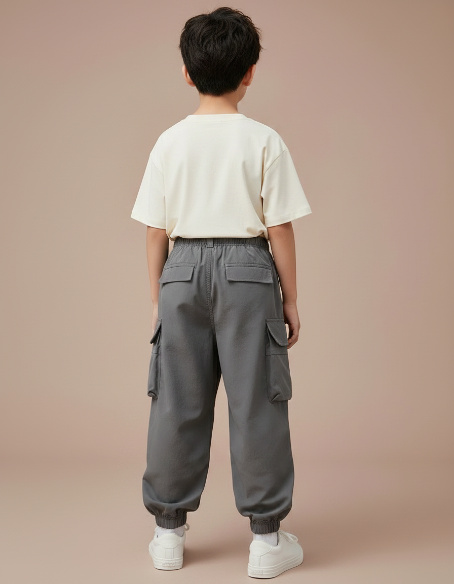 Pantalon Parachute Gris Ample Cargo Garçon Décontracté - Polyester - vue 2