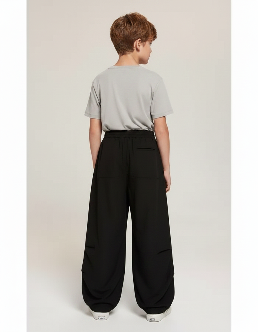 Pantalon Parachute Noir Ample Enfant Cordon Confort - Polyester - vue 2