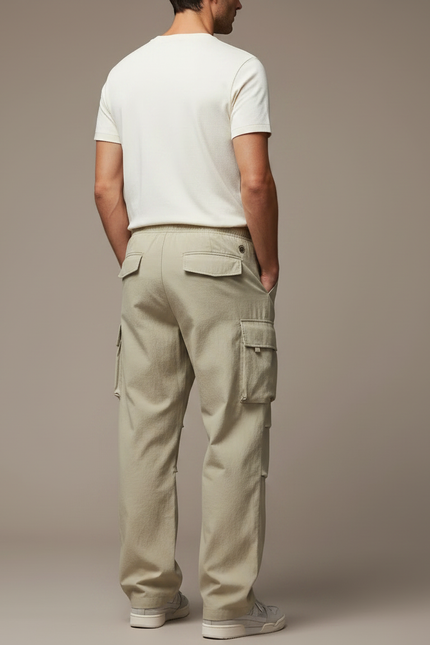 Pantalon Parachute Cargo Ample Beige Coton Homme - vue 2