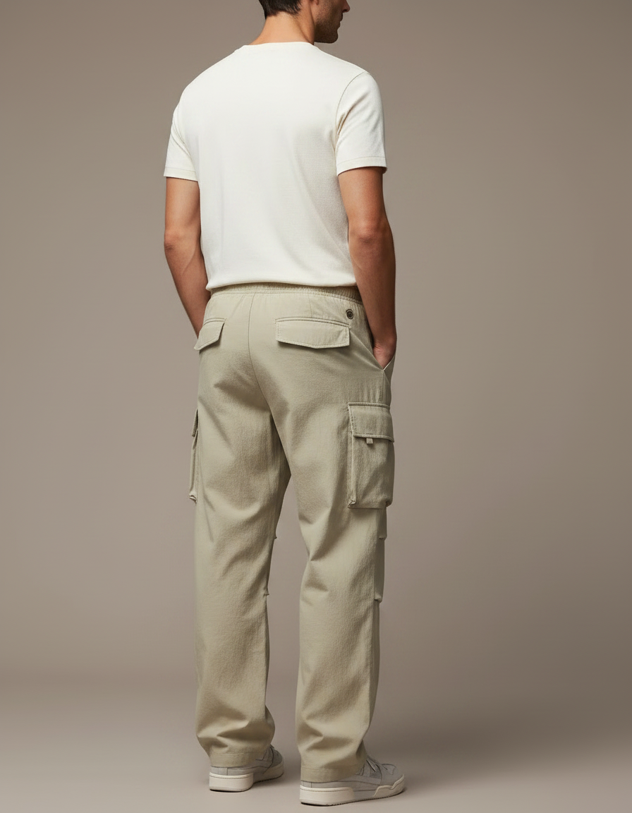 Pantalon Parachute Cargo Ample Beige Coton Homme - vue 2