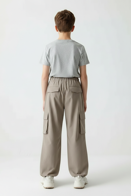 Pantalon Parachute Kaki Ample Cargo Cordon Enfant - Polyester - vue 2