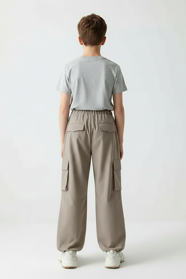 Pantalon Parachute Kaki Ample Cargo Cordon Enfant - Polyester - vue 2