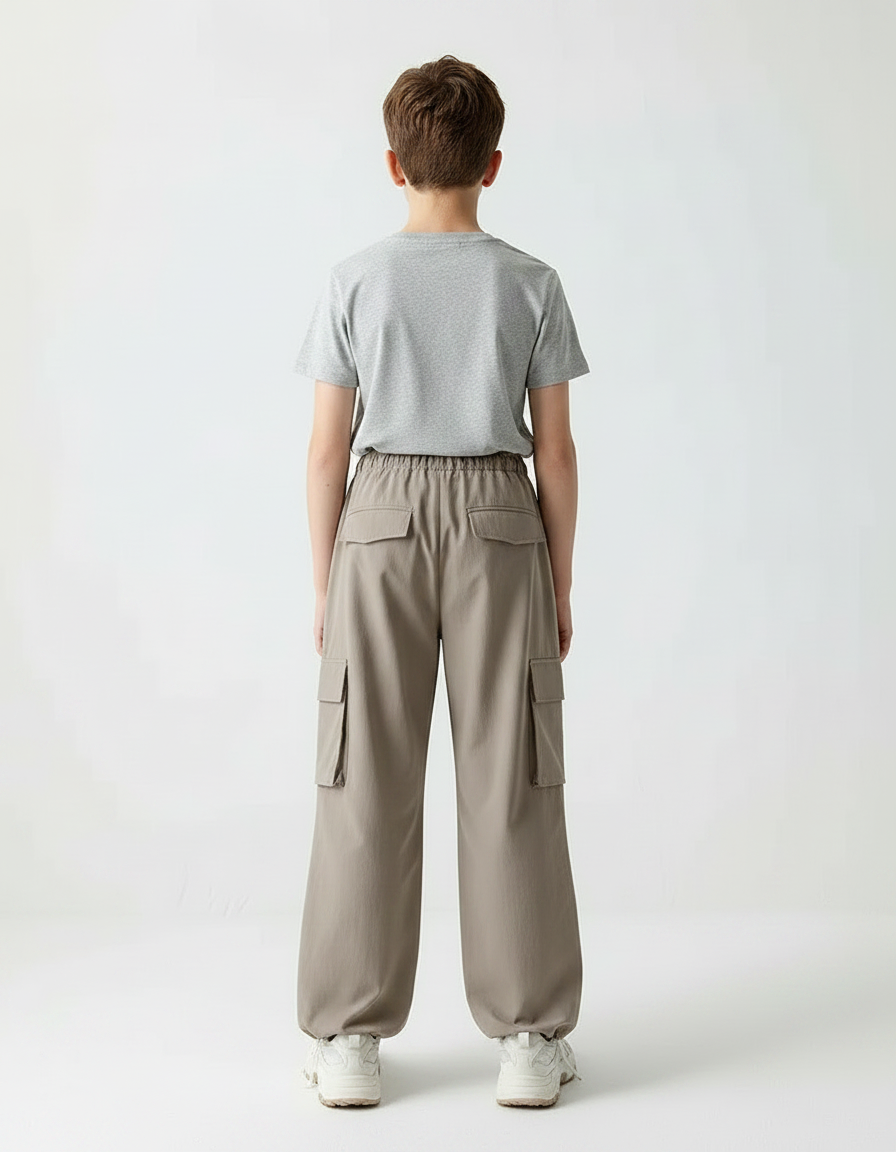 Pantalon Parachute Kaki Ample Cargo Cordon Enfant - Polyester - vue 2
