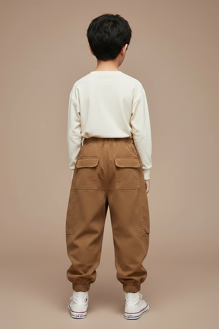 Pantalon Parachute Marron Cargo Ample Décontracté Garçon - Toile - vue 2