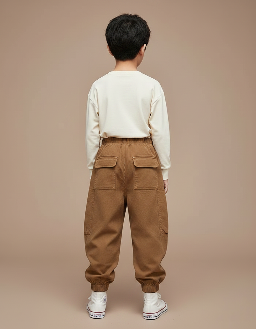 Pantalon Parachute Marron Cargo Ample Décontracté Garçon - Toile - vue 2