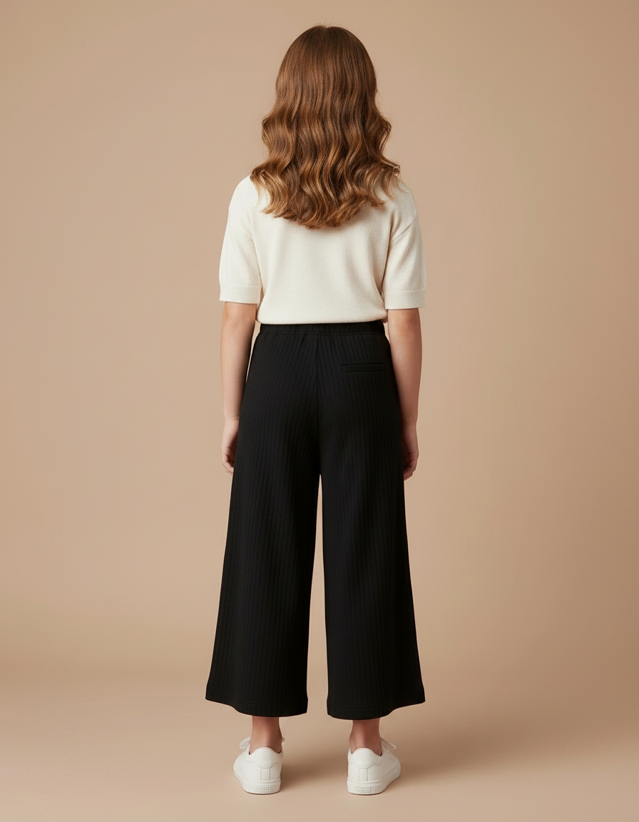 Pantalon Parachute Noir Côtelé Ample Décontracté Fille - Cordé - vue 2