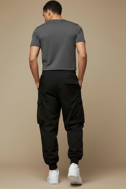 Pantalon Parachute Noir Ample Graphique Cargo Homme - Polyester - vue 2