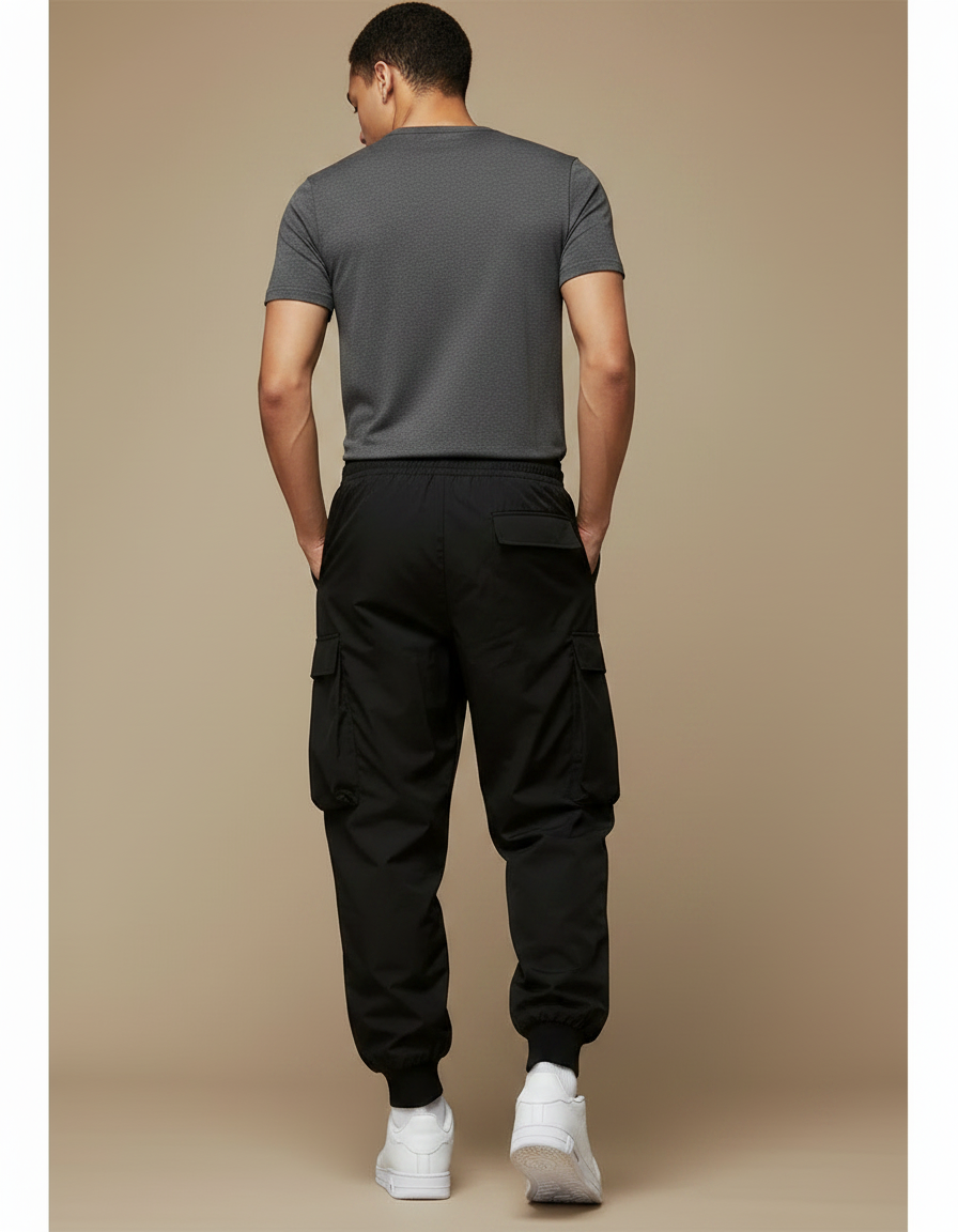 Pantalon Parachute Noir Ample Graphique Cargo Homme - Polyester - vue 2