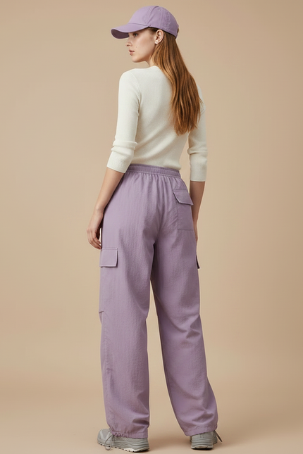 Pantalon Parachute Violet Fluide Cargo Taille Haute - Polyester - vue 2