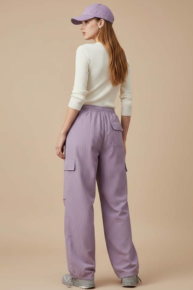 Pantalon Parachute Violet Fluide Cargo Taille Haute - Polyester - vue 2