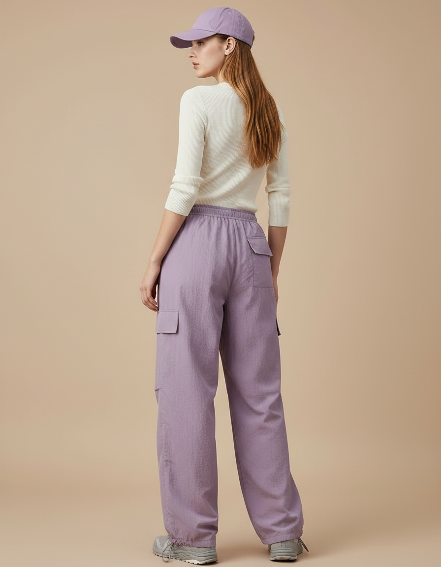 Pantalon Parachute Violet Fluide Cargo Taille Haute - Polyester - vue 2
