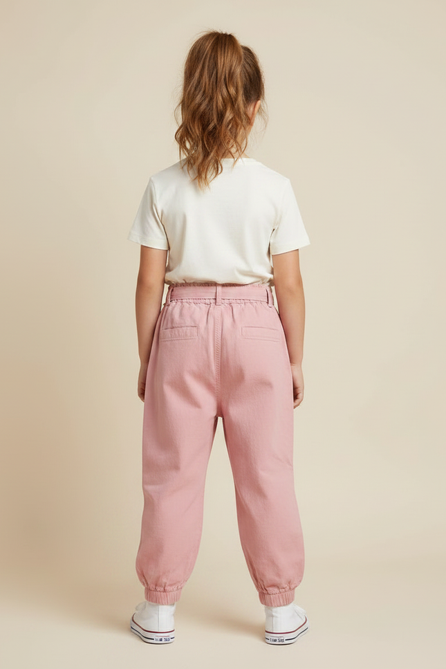Pantalon Parachute Rose Coton Ample Fille Ceinture - vue 2
