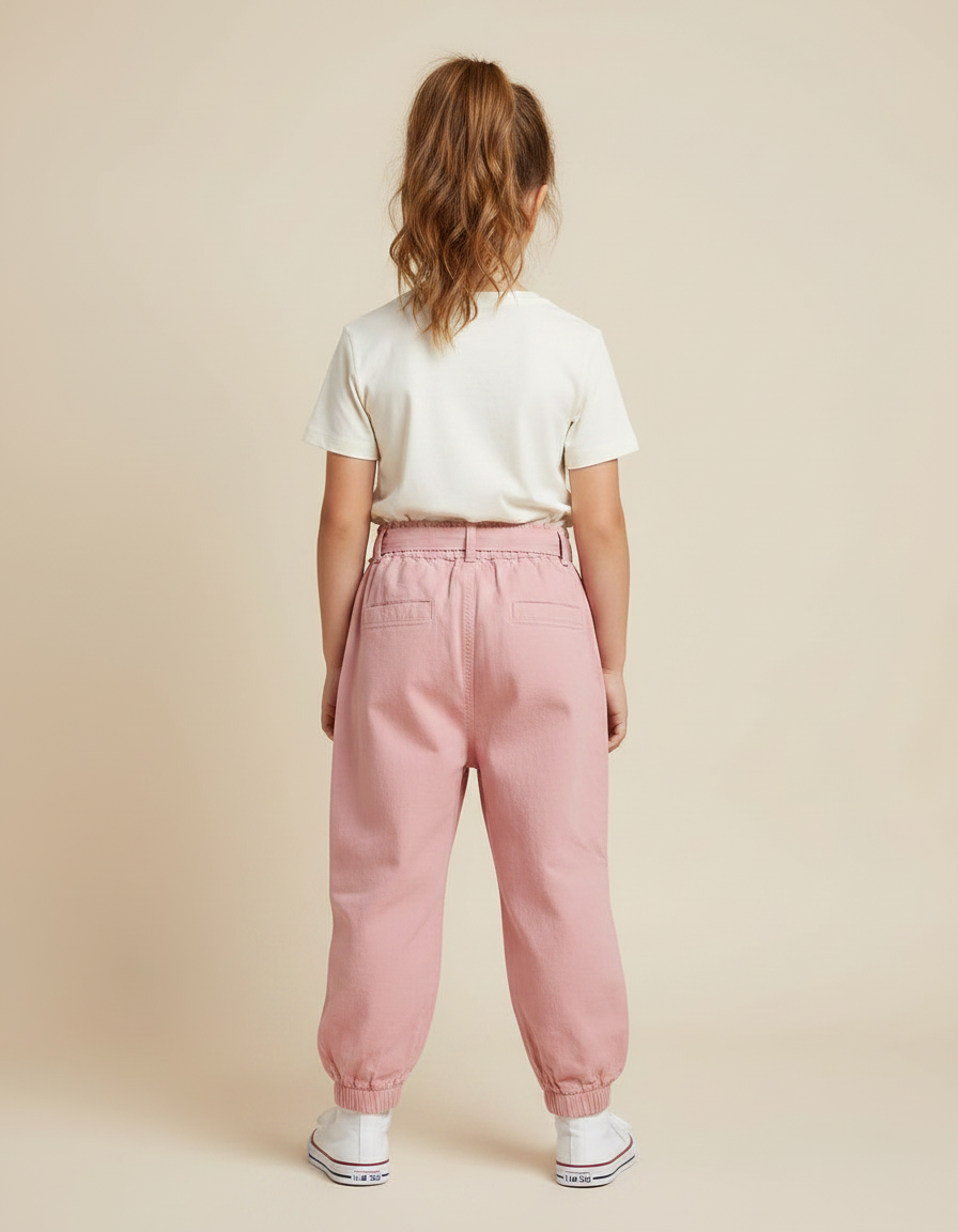 Pantalon Parachute Rose Coton Ample Fille Ceinture - vue 2