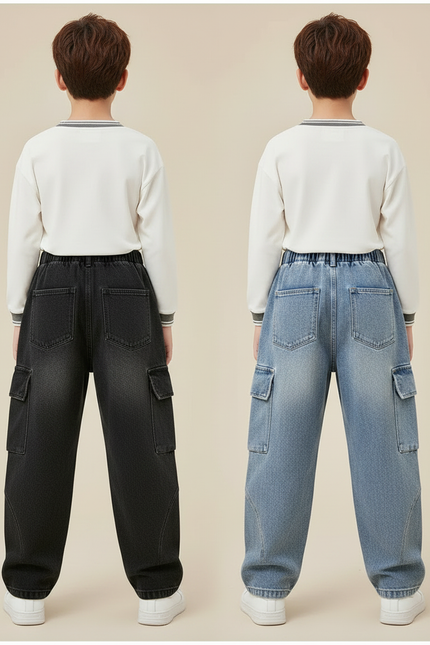 Pantalon Parachute Jean Ample Cargo Garçon Décontracté - Bleu - vue 2