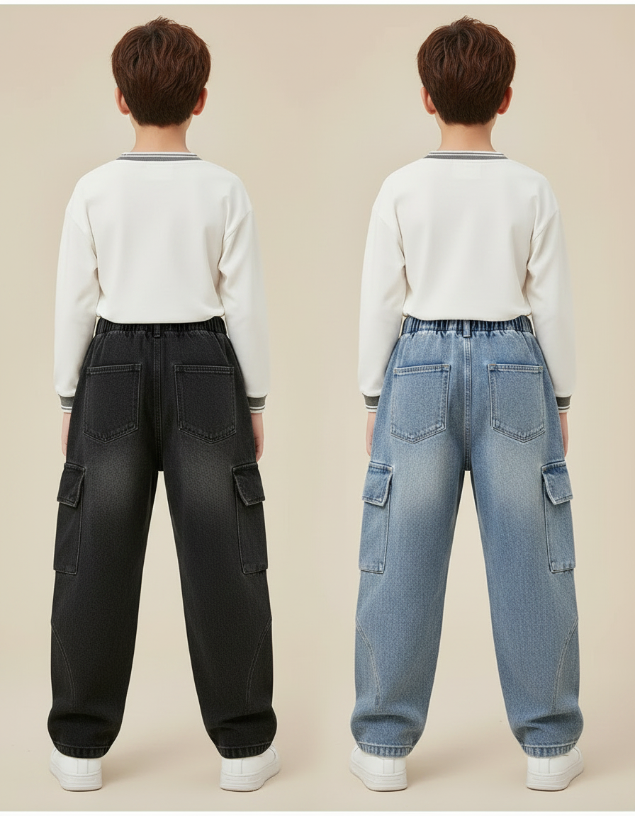 Pantalon Parachute Jean Ample Cargo Garçon Décontracté - Bleu - vue 2