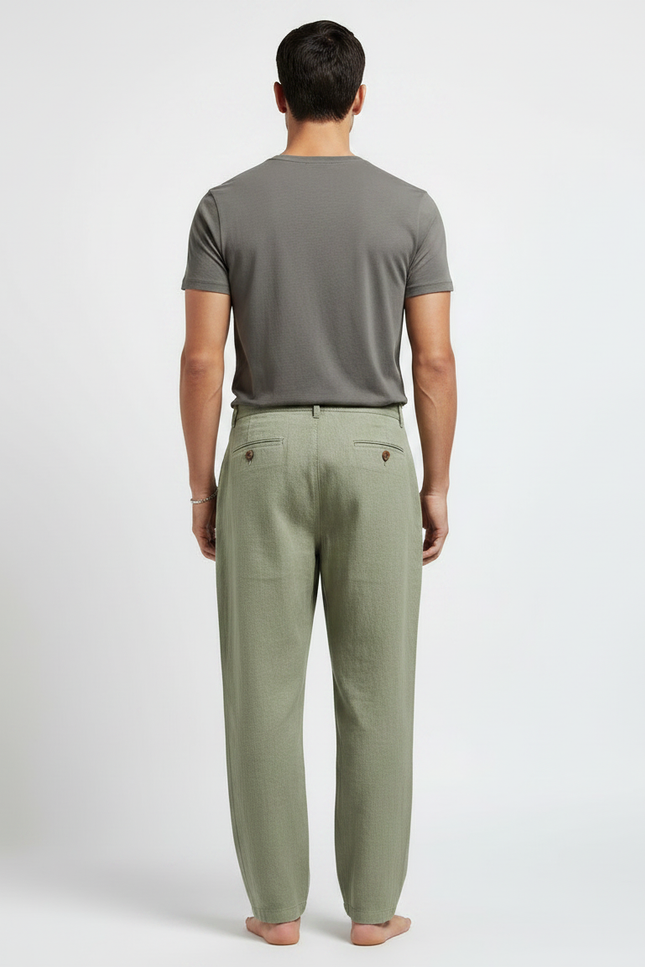 Pantalon Parachute Vert Lin Ample Décontracté Homme - vue 2