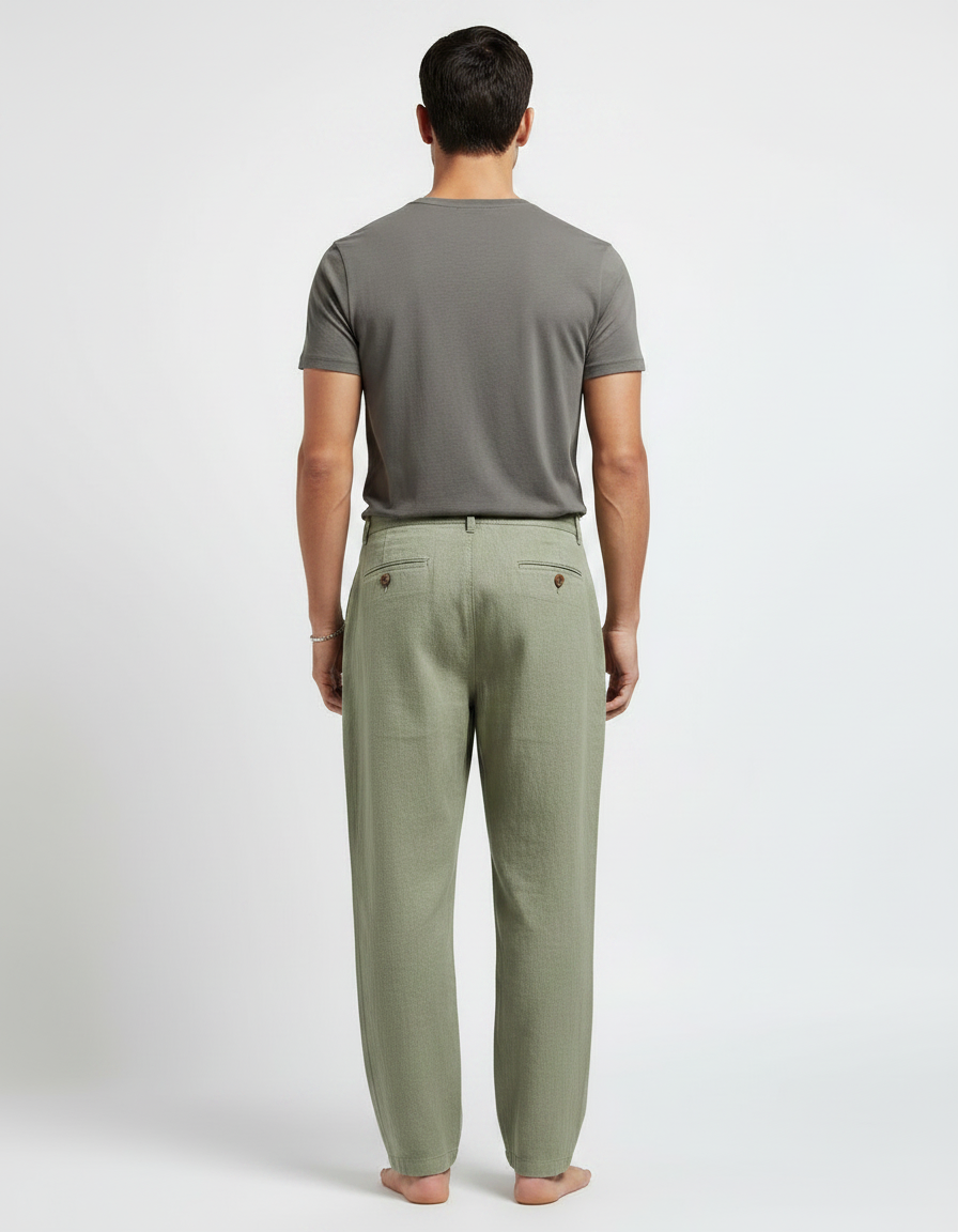 Pantalon Parachute Vert Lin Ample Décontracté Homme - vue 2