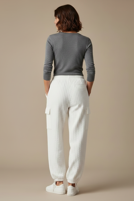 Pantalon Parachute Blanc Matelassé Ample Cargo Femme - Molleton - vue 2