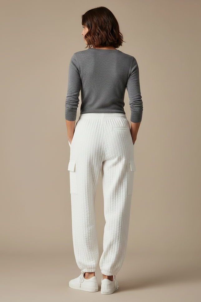 Pantalon Parachute Blanc Matelassé Ample Cargo Femme - Molleton - vue 2