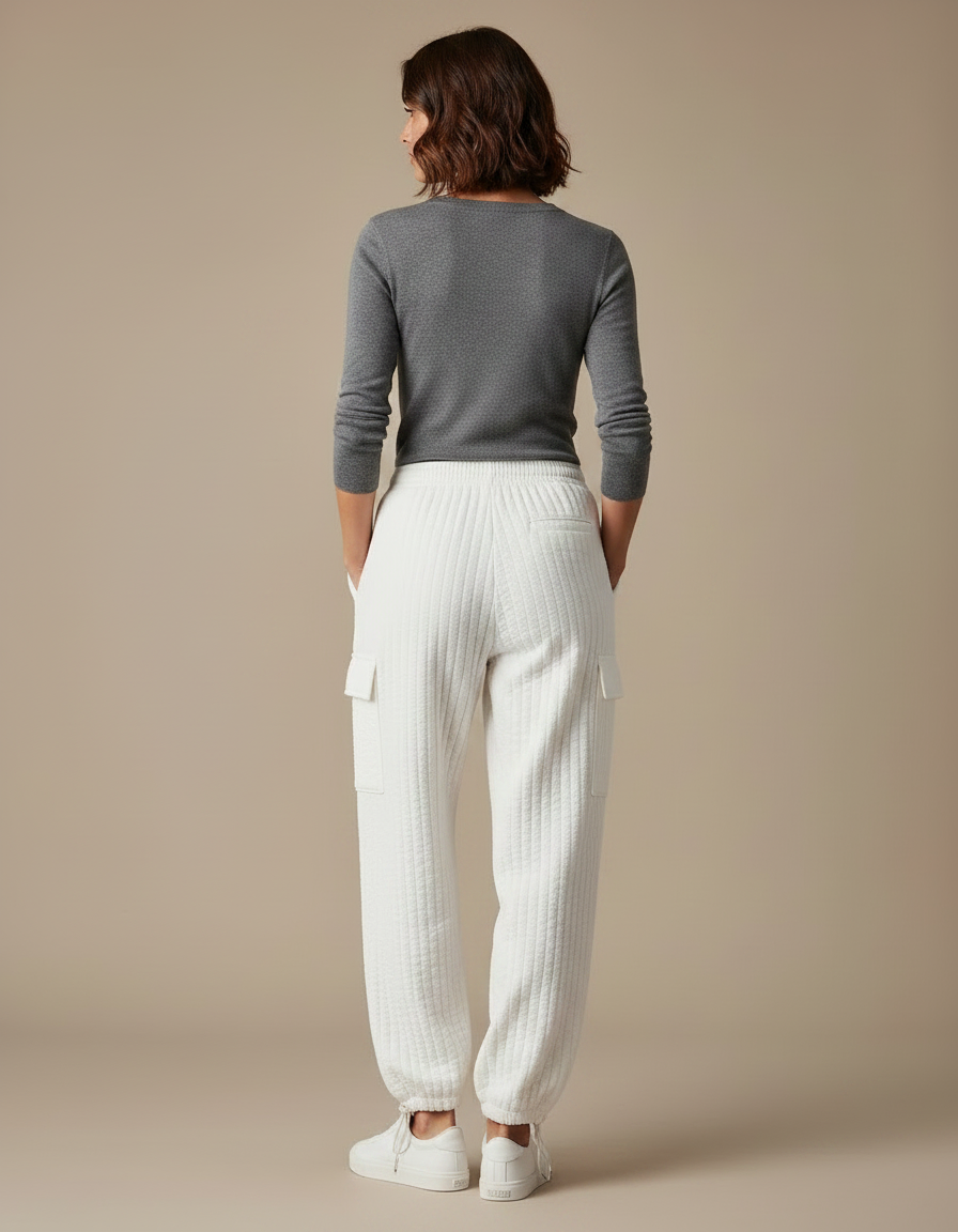 Pantalon Parachute Blanc Matelassé Ample Cargo Femme - Molleton - vue 2