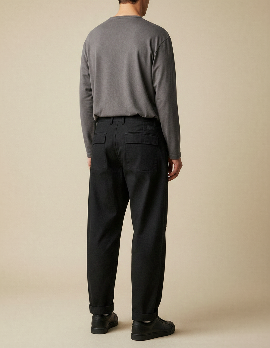 Pantalon Parachute Noir Ample Coton Cargo Homme - vue 2