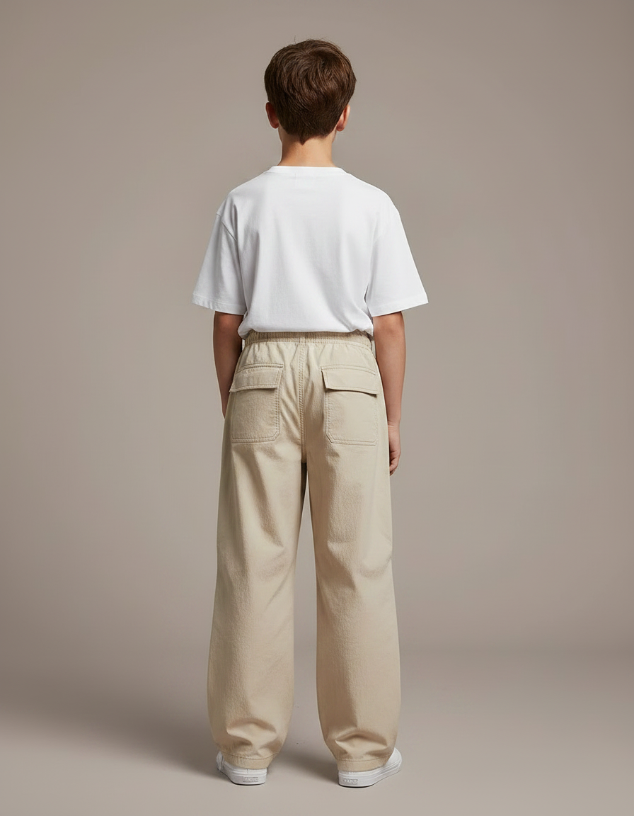 Pantalon Parachute Beige Ample Enfant Décontracté Coton - vue 2
