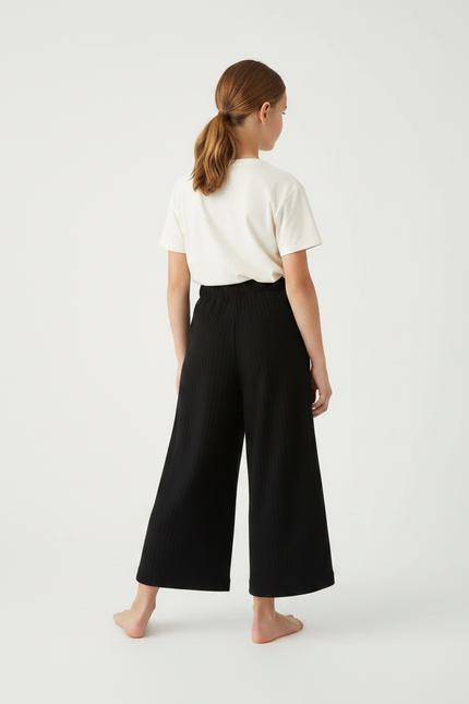 Pantalon Parachute Noir Ample Côtelé Fille Décontracté - Cordé - vue 2