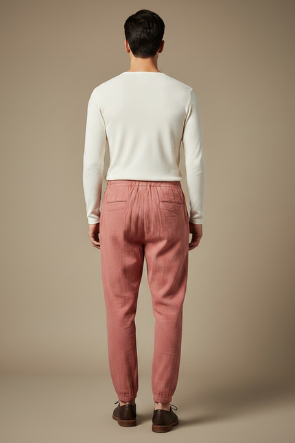 Pantalon Parachute Saumon Lin Décontracté Ample Homme - Rose - vue 2