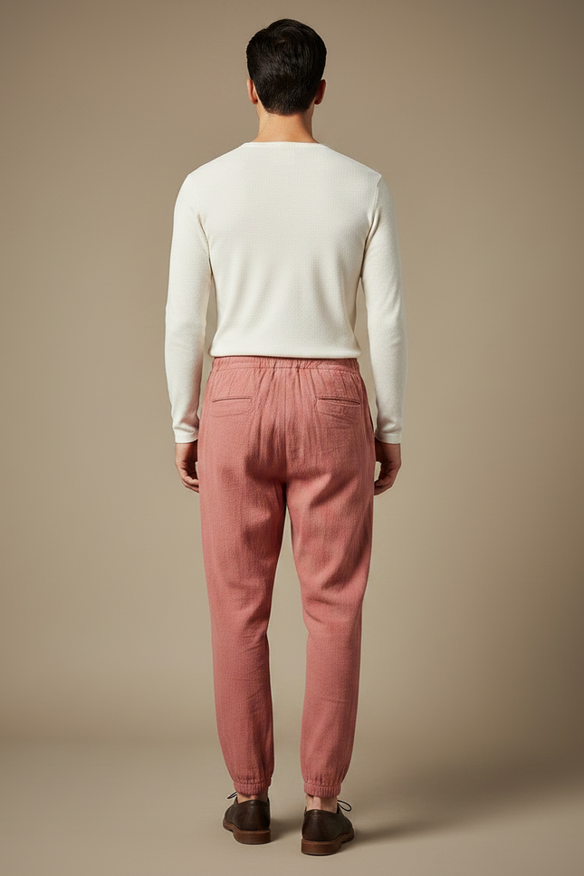Pantalon Parachute Saumon Lin Décontracté Ample Homme - Rose - vue 2