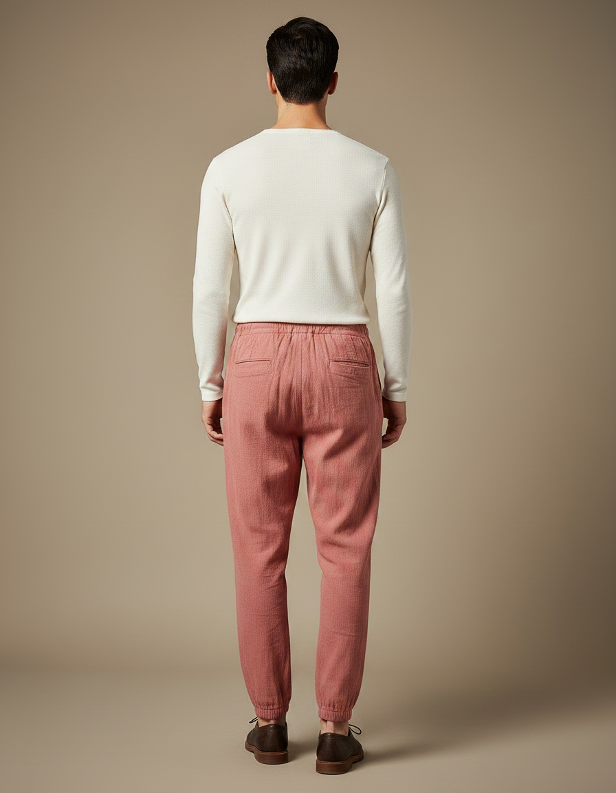 Pantalon Parachute Saumon Lin Décontracté Ample Homme - Rose - vue 2