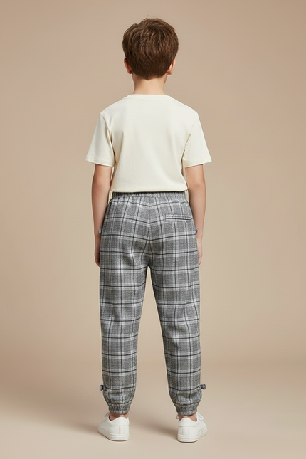 Pantalon Parachute Carreaux Gris Ample Enfant Coton - Tweed - vue 2