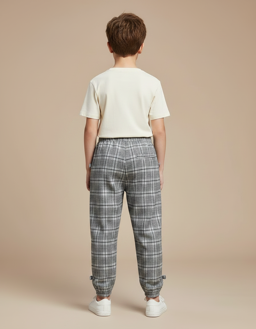Pantalon Parachute Carreaux Gris Ample Enfant Coton - Tweed - vue 2