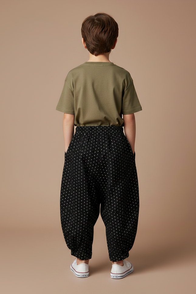 Pantalon Parachute Noir Ample Points Coton Enfant - vue 2