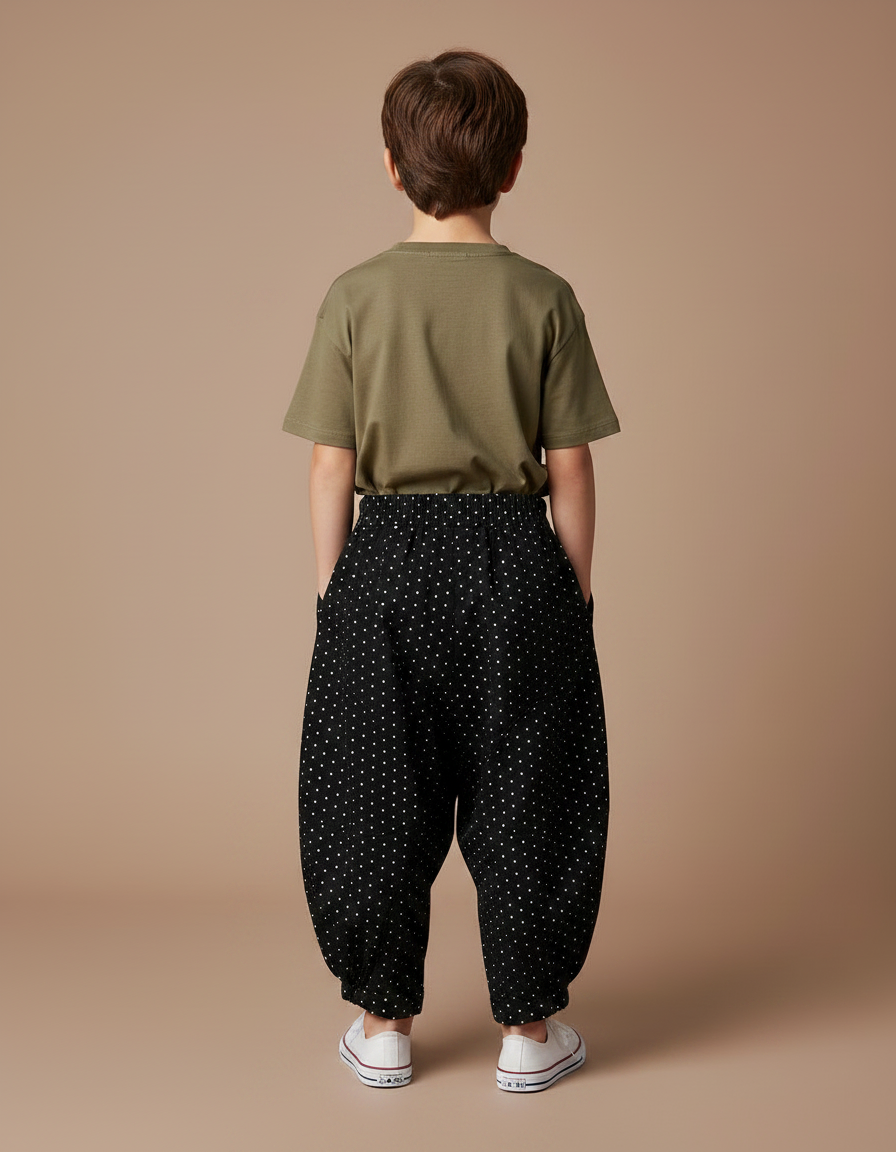 Pantalon Parachute Noir Ample Points Coton Enfant - vue 2