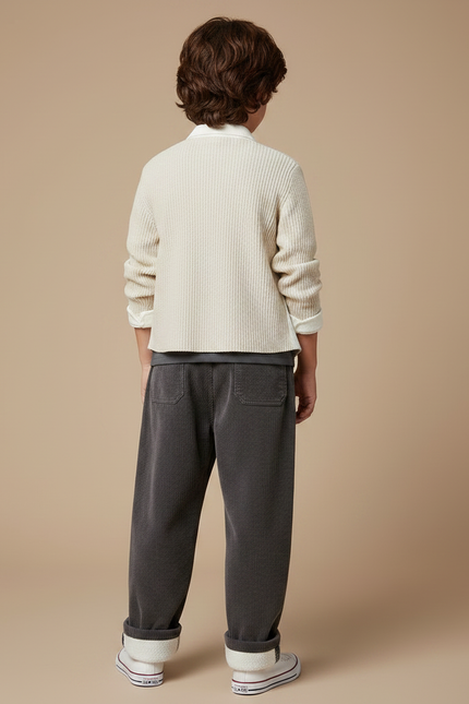 Pantalon Parachute Côtelé Gris Ample Décontracté Enfant - Cordé - vue 2