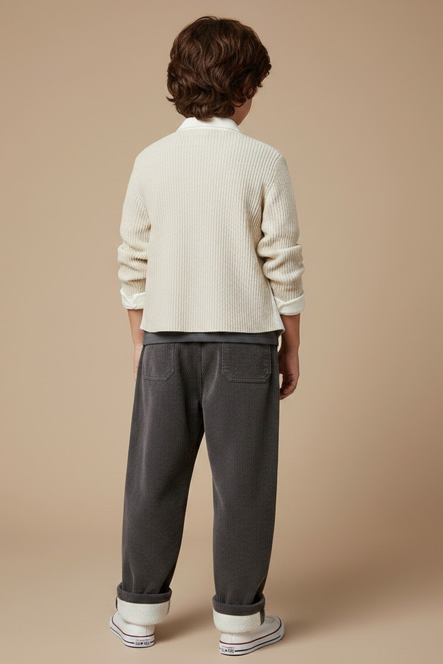 Pantalon Parachute Côtelé Gris Ample Décontracté Enfant - Cordé - vue 2