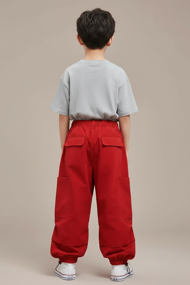 Pantalon Parachute Rouge Cargo Ample Enfants Garçon Fille - Polyester - vue 2