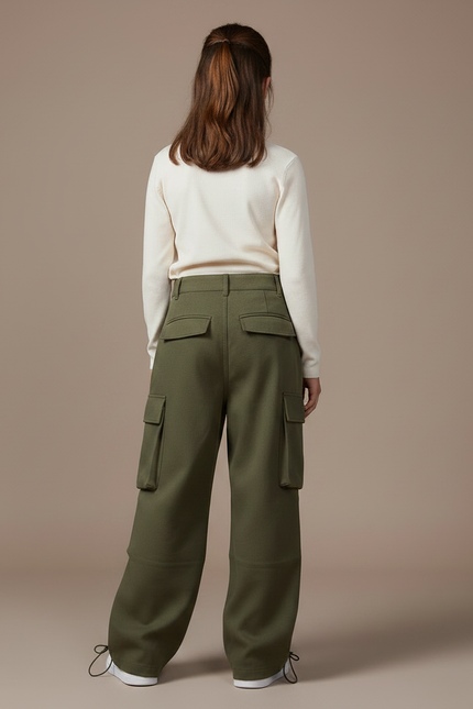 Pantalon Parachute Kaki Cargo Ample Enfant Décontracté - Molleton - vue 2