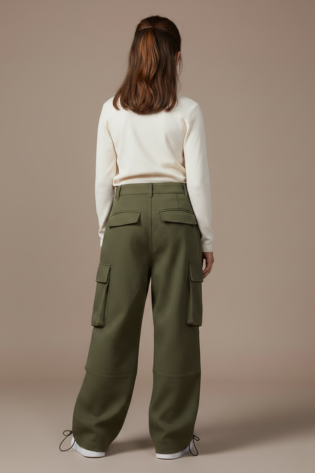 Pantalon Parachute Kaki Cargo Ample Enfant Décontracté - Molleton - vue 2