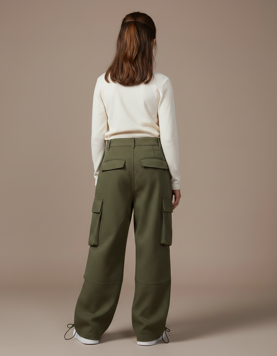Pantalon Parachute Kaki Cargo Ample Enfant Décontracté - Molleton - vue 2