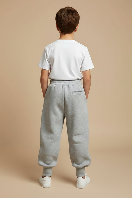 Pantalon Parachute Gris Ample Molleton Enfant Brodé Hiver - vue 2