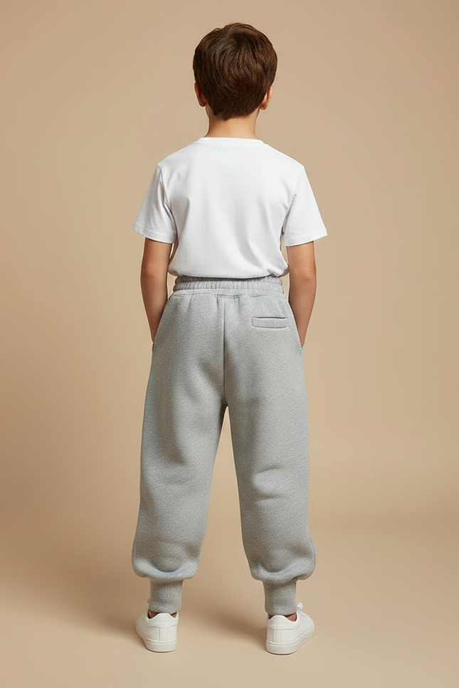 Pantalon Parachute Gris Ample Molleton Enfant Brodé Hiver - vue 2