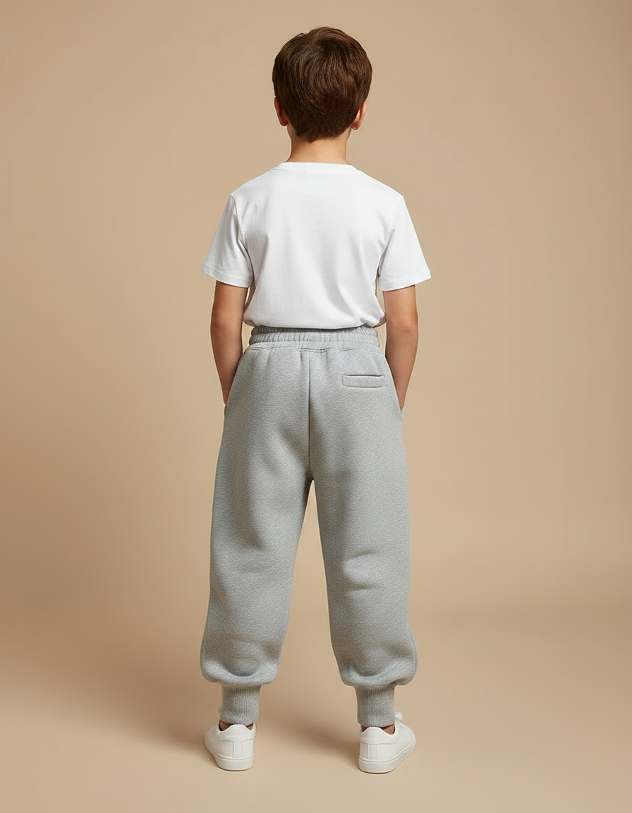 Pantalon Parachute Gris Ample Molleton Enfant Brodé Hiver - vue 2
