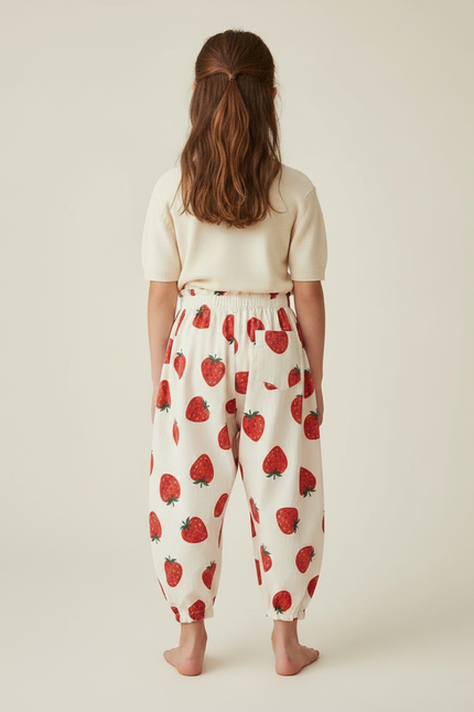 Pantalon Parachute Fraises Coton Ample Enfant Élastiqué - Imprimé - vue 2