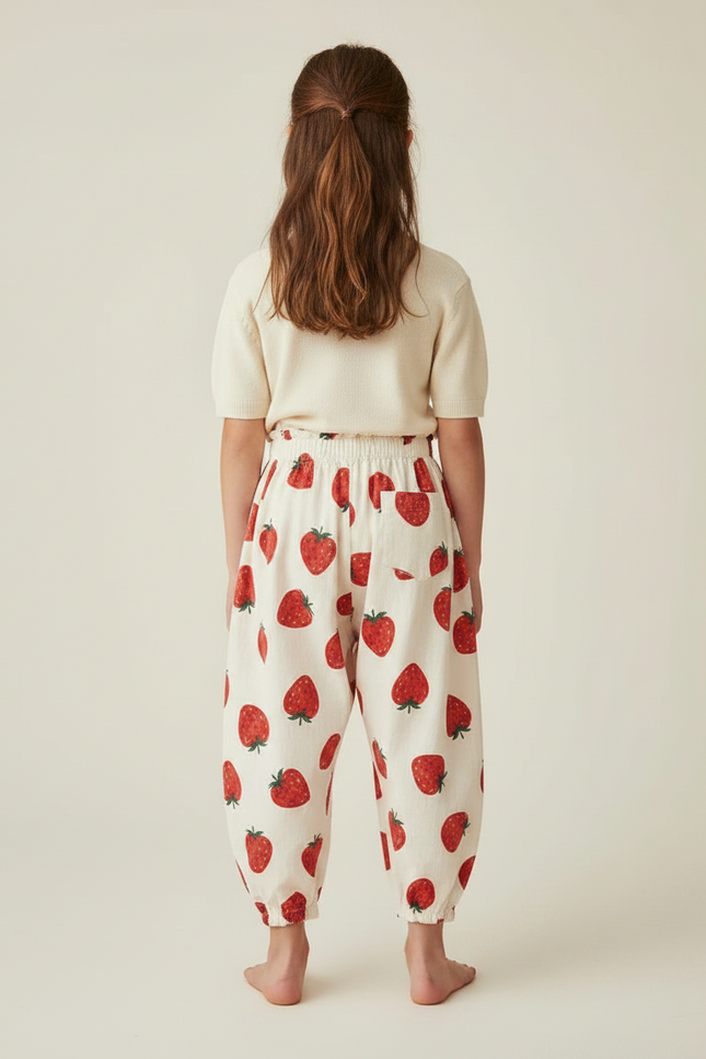 Pantalon Parachute Fraises Coton Ample Enfant Élastiqué - Imprimé - vue 2
